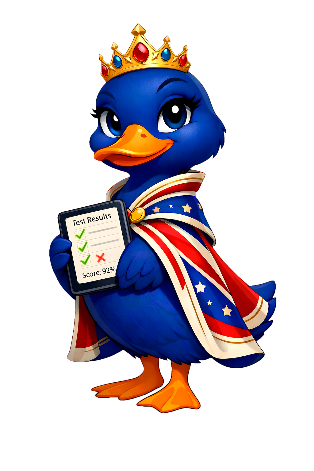 Маскот TestMyEnglish с планшетом результатов